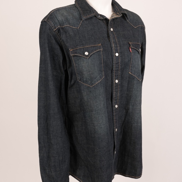 Levi's Men's Denim Pearl Snap Shirt Medium Western - Picture 5 of 6